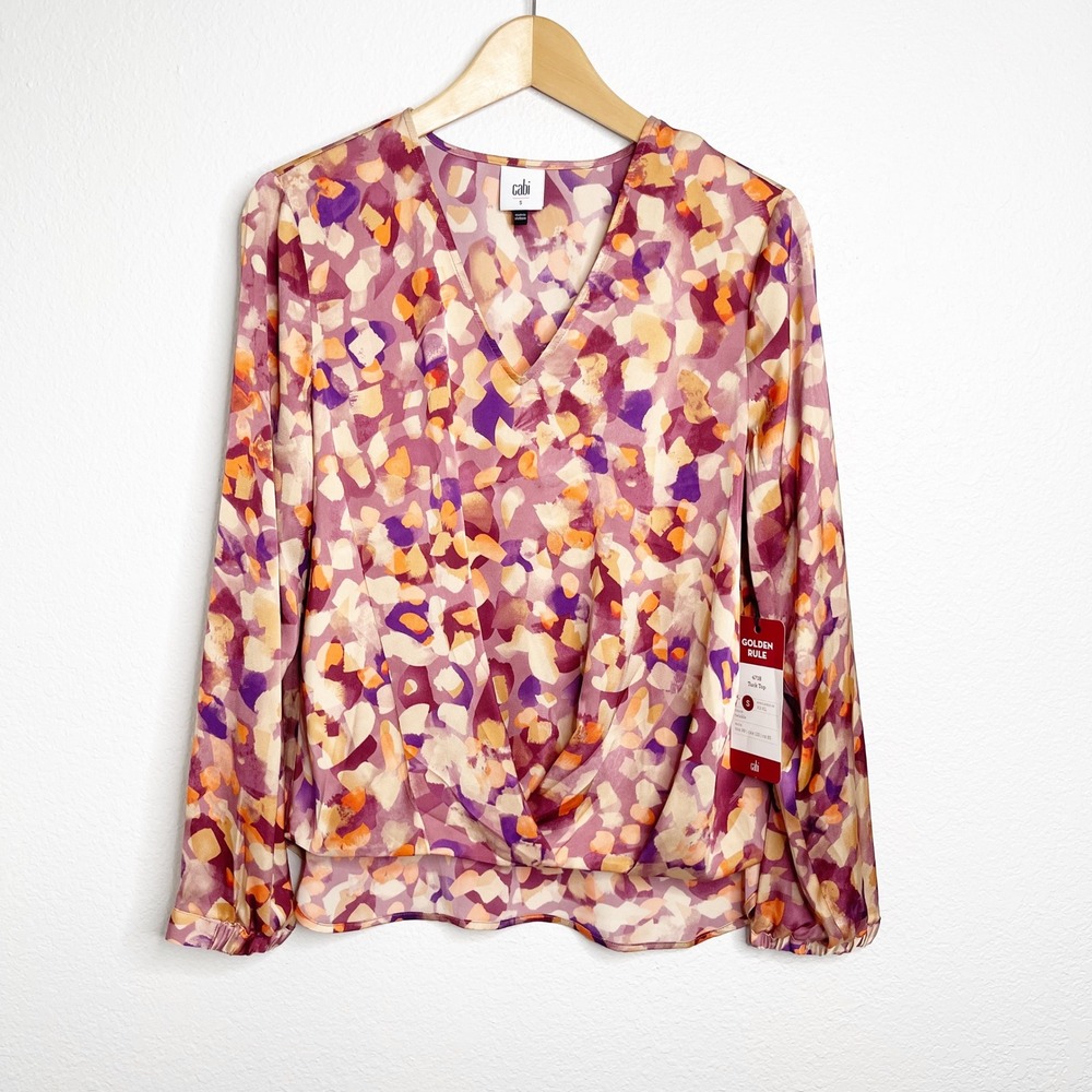 Cabi Golden Rule Tuck Top 4718 Twinkle Abstract Blouse Purple Orange Small NWT